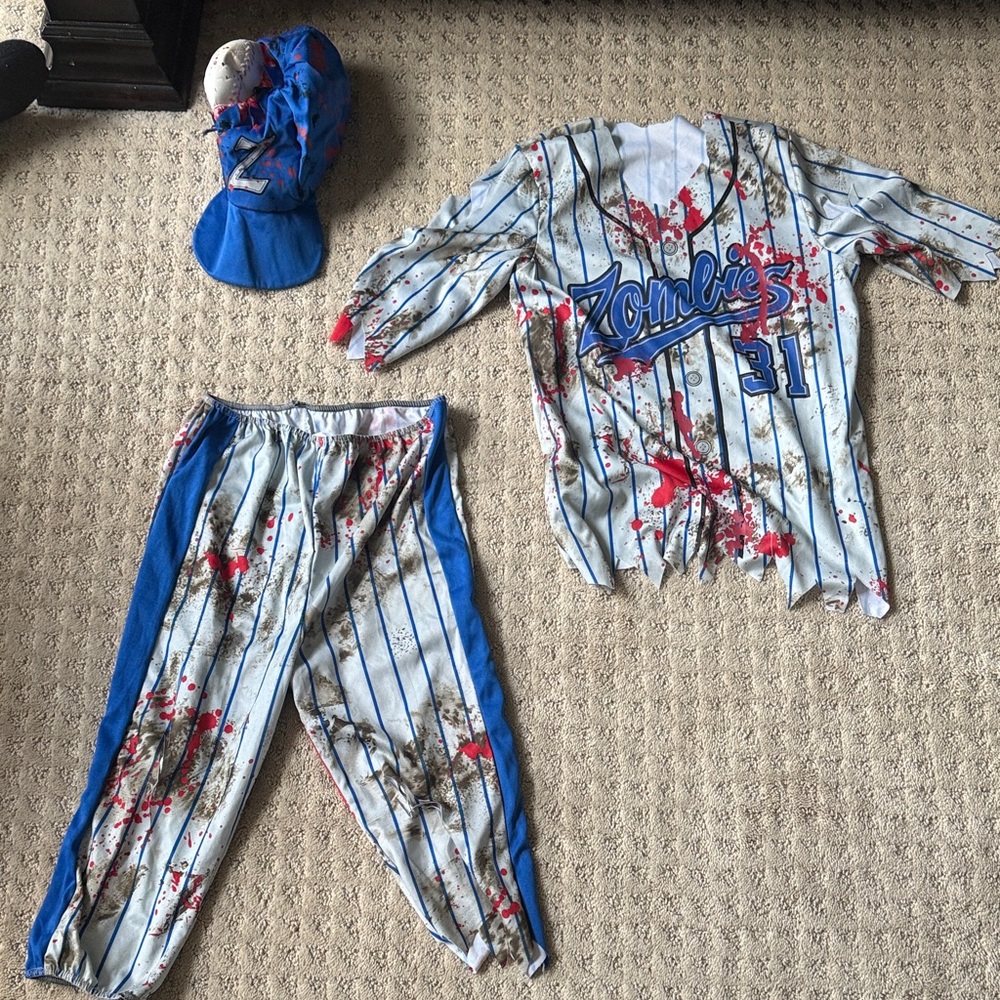Zombie-Themed Kids Costume Set - Blue and Red, Size 10
